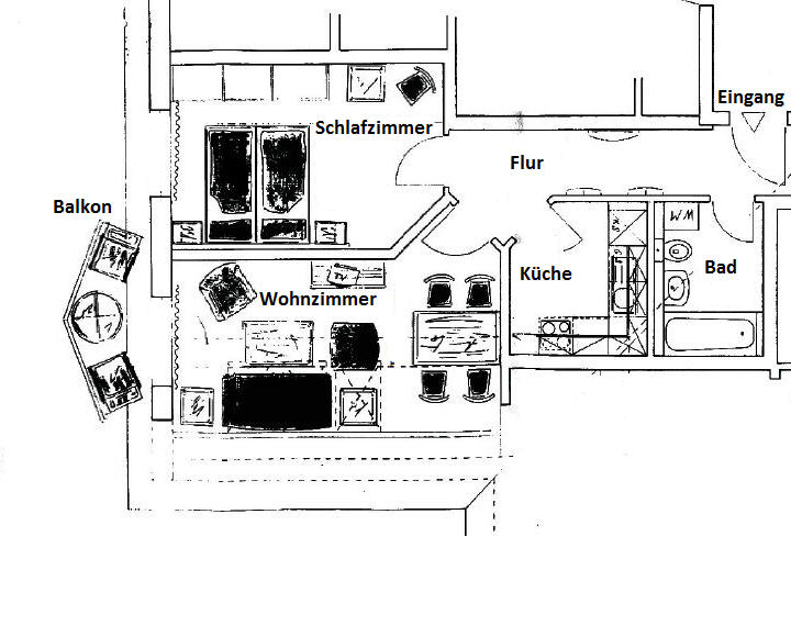 Grundriss der Wohnung (50m²)